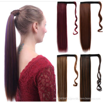 Long Straight Wrap Around Clip In Ponytail Hair Extension Heat Resistant Synthetic Pony Tail Hair